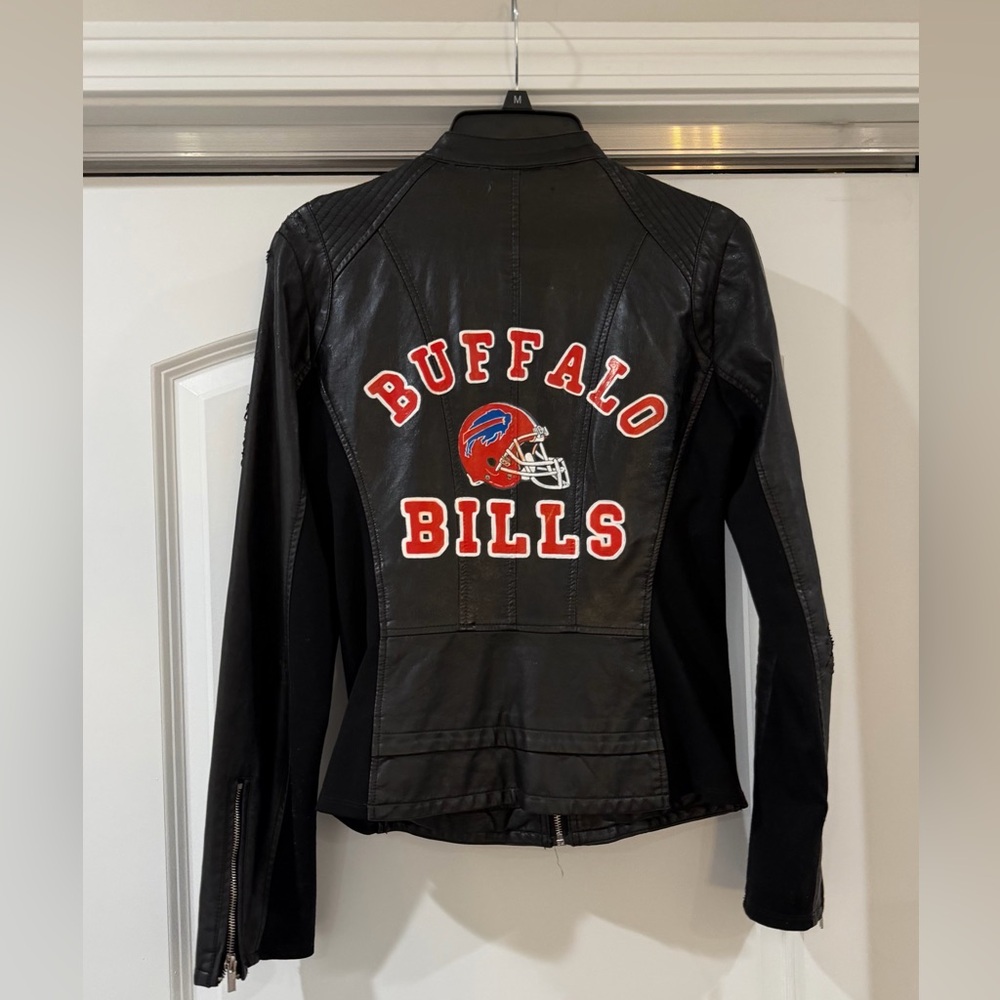 Express Hand-Painted Buffalo Bills Black Faux Leather Jacket